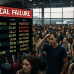 Imagem de capa com falha crítica sistema comunicação na aviação, ilustrando voos atrasados e cancelamentos