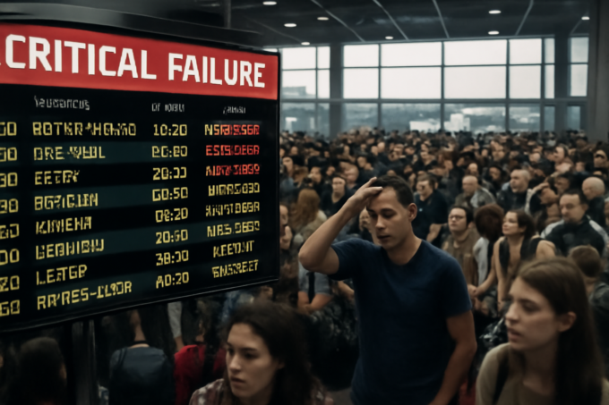 Imagem de capa com falha crítica sistema comunicação na aviação, ilustrando voos atrasados e cancelamentos