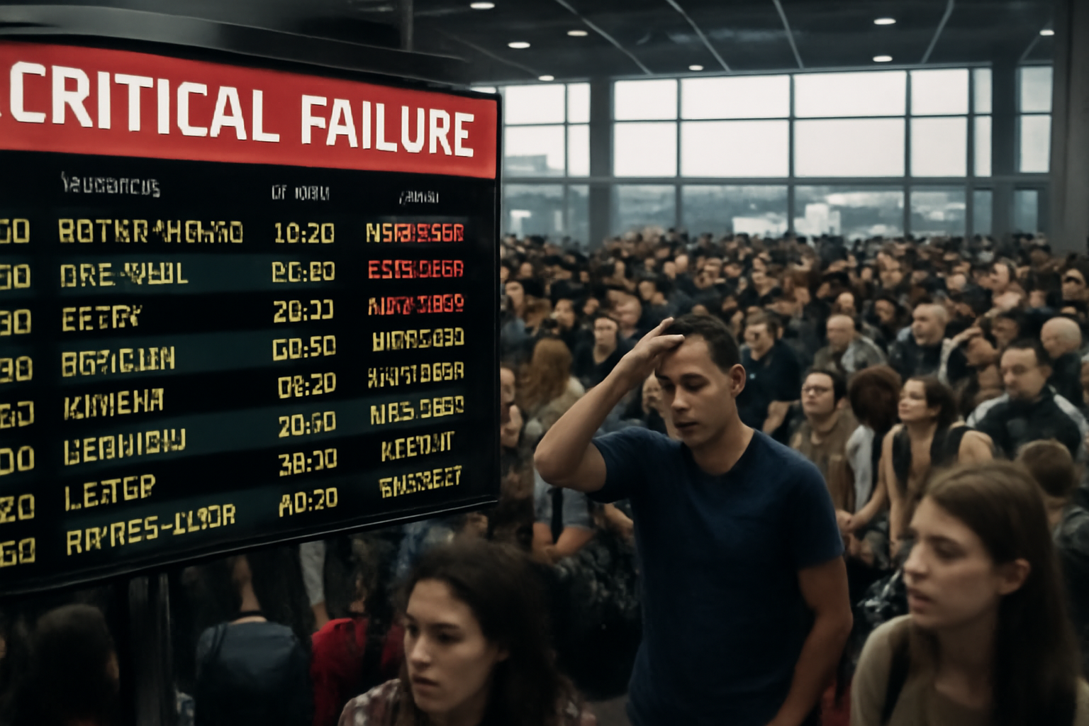 Imagem de capa com falha crítica sistema comunicação na aviação, ilustrando voos atrasados e cancelamentos