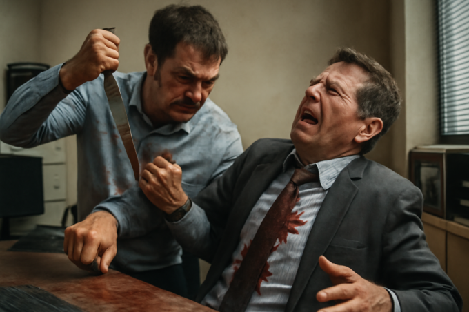 Capa horizontal 16:9, sem textos, ilustrando violência trabalho 6 agressões entre colegas.