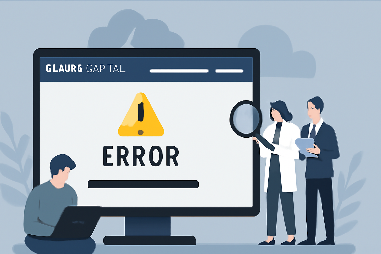 Capa ilustrando o site glauna capital fora, com simbolismo de interrupção de acesso e investigação técnica.